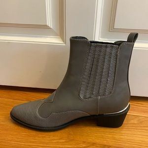 NEVER WORN Low Heel Grey Cowboy Booties